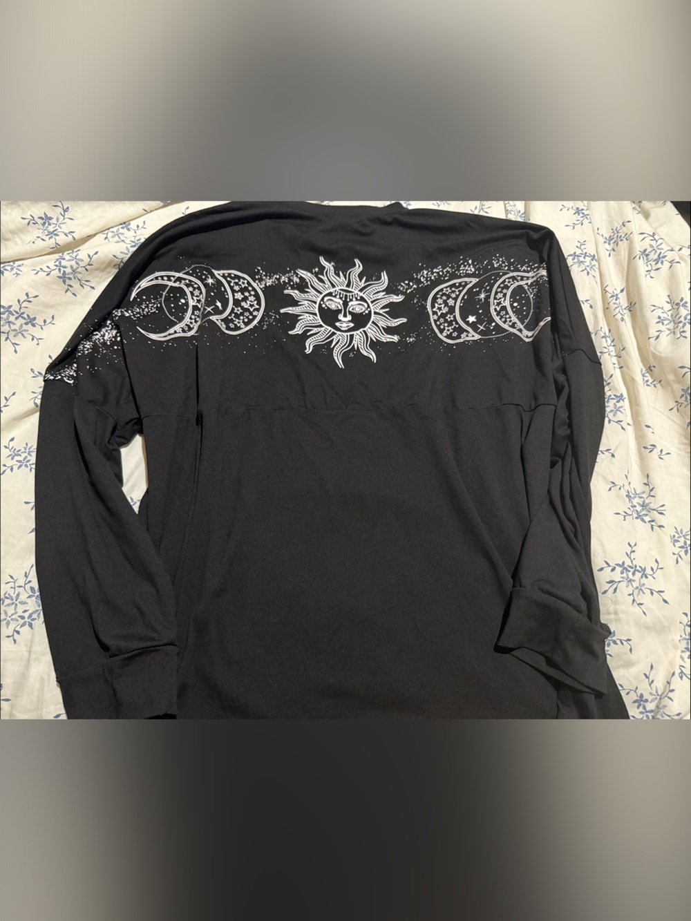 Black Sun & Moon on back Graphic Long Sleeve Shirt